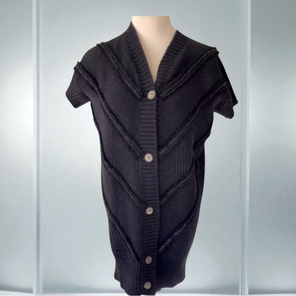 CHANEL Charcoal Grey Signature Button Short Sleeve Cardigan Sweater